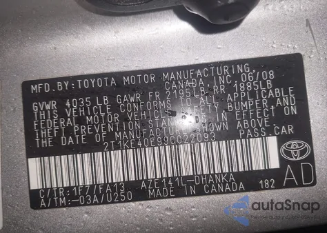 2009 Toyota Matrix S from USA, damaged, VIN 2T1KE40E99C022093